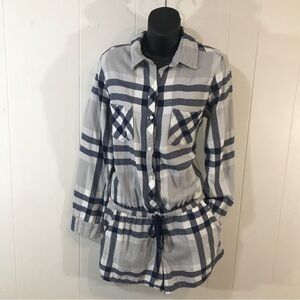 Aerie Grey and Blue Plaid Flannel Long Sleeve Sleep Romper Coverup Large